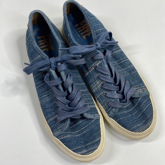 Frye Blue Gia Canvas Low Lace Canvas Sneakers Shoes Women's 7.5 - Picture 1 of 11